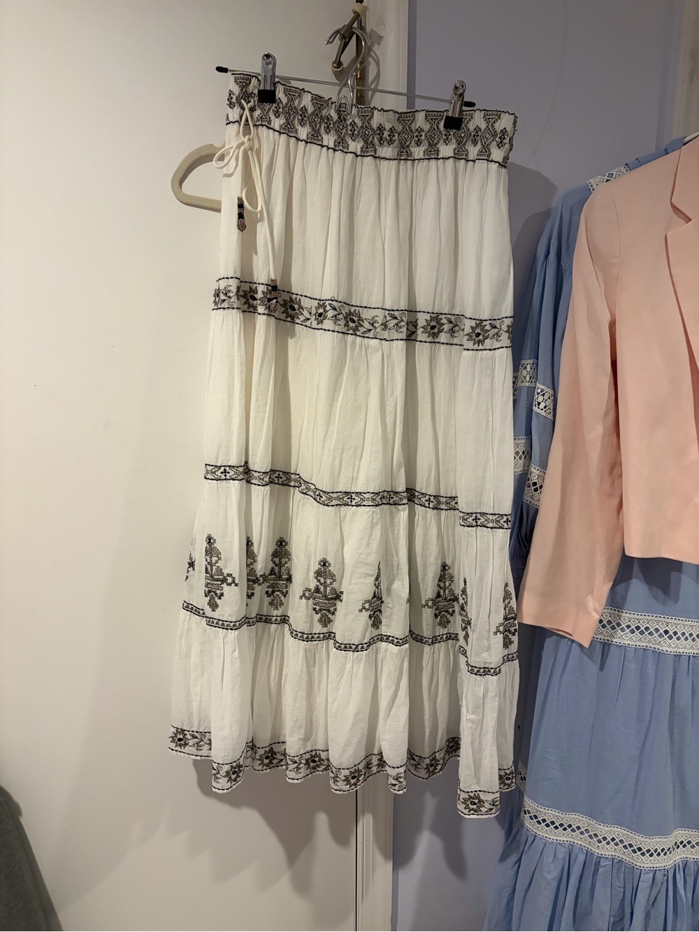 White Boho Embroidered Maxi Skirt